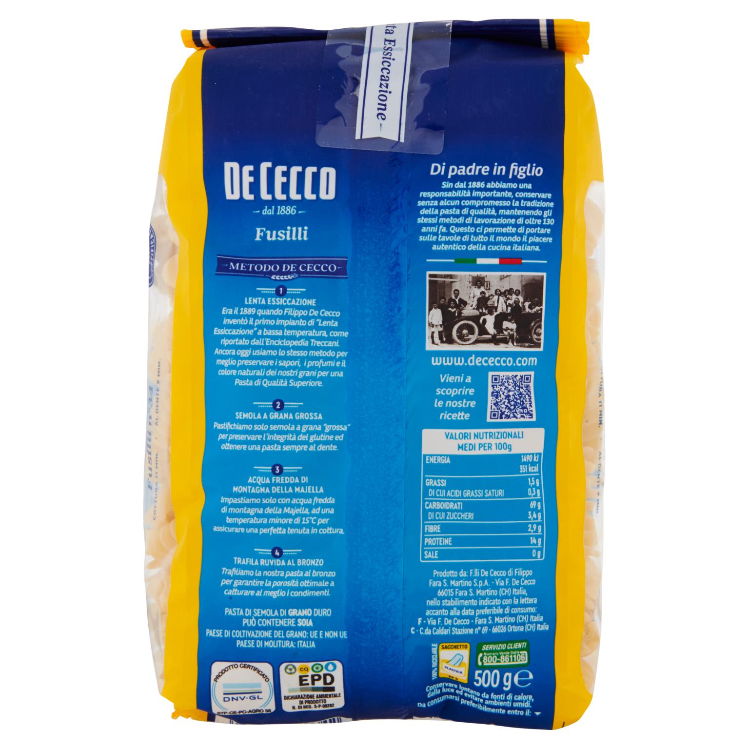 DE CECCO PASTA 34 FUSILLI 500 GR   XL