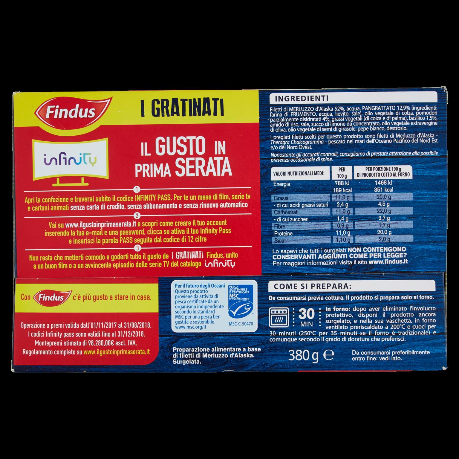 FINDUS FILETTI DI MERLUZZO GRATIN 380 GR INVER   XL