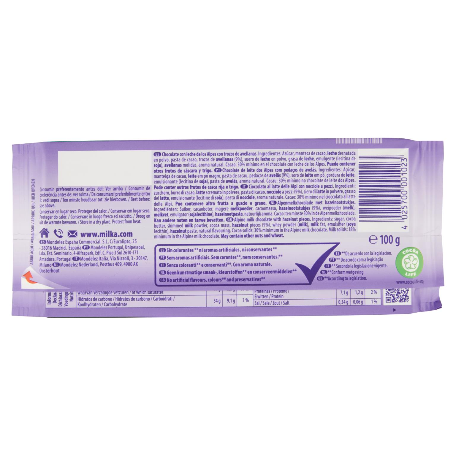 MILKA CIOCCOLATO TAV NOCCIOLA 100 GR   S