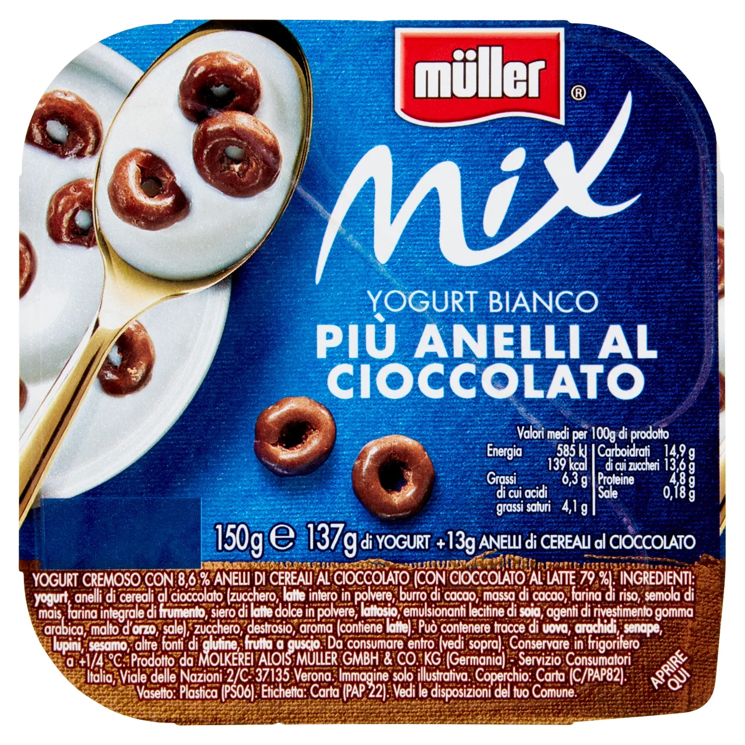 MULLER MIX ANELLI DI CIOCCOLATO 150 GR   S