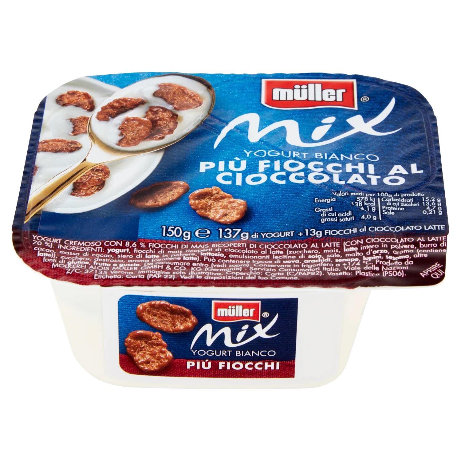 MULLER MIX FIOCCHI DI CIOCCOLATO 150 GR   S