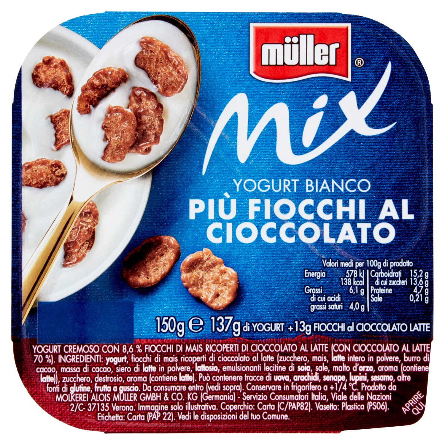 MULLER MIX FIOCCHI DI CIOCCOLATO 150 GR   S