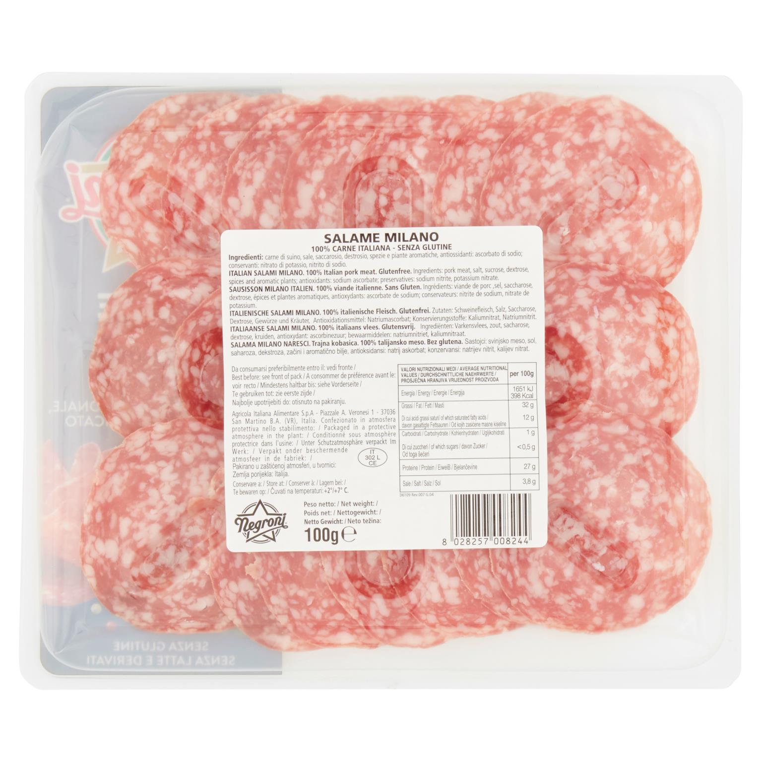 NEGRONI VASCH SALAME MILANO STELLA 100 GR   S