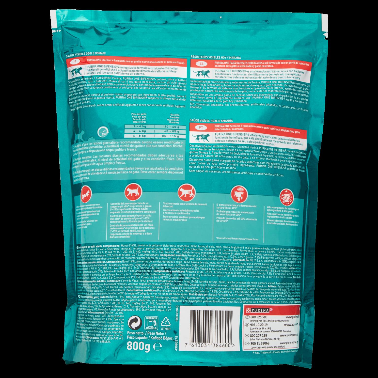 PURINA ONE STERILCAT CER MANZO 800 GR   M