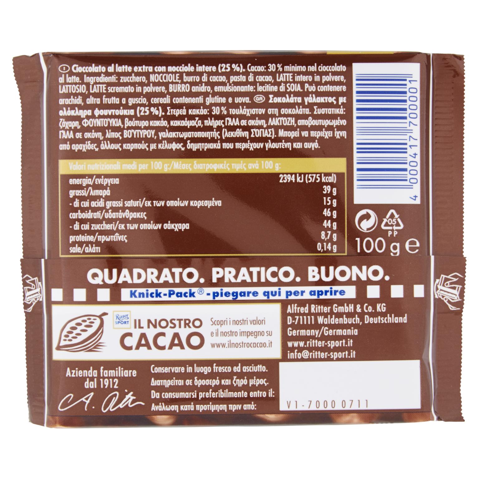 RITTER CIOCCOLATO NOCC INTERE 100 GR INVER   S