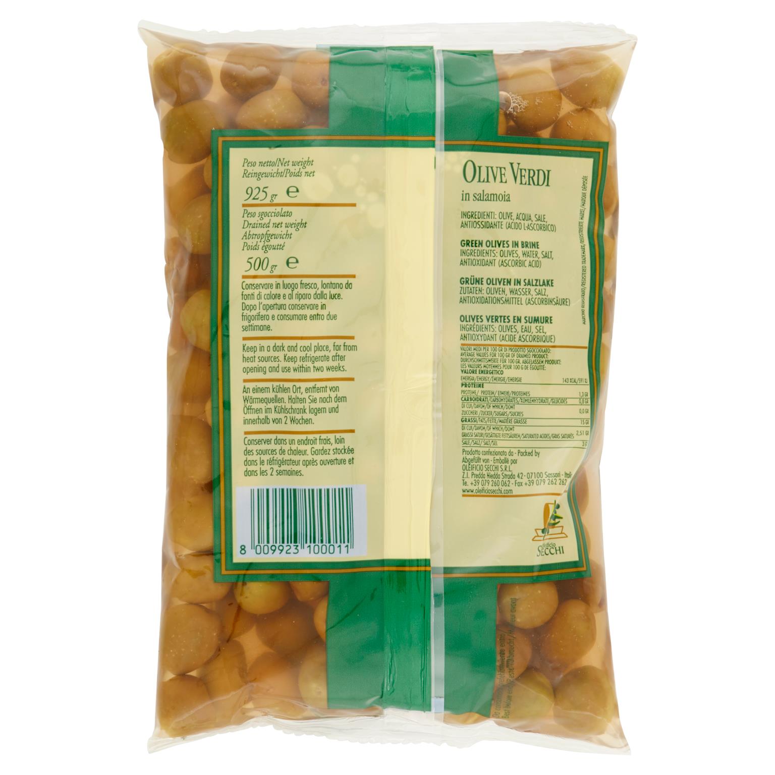 SECCHI OLIVE VERDI BUSTA 500 GR   S