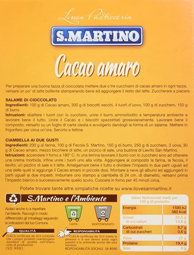 SAN MARTINO    NONNA ELD CACAO AMARO S/GLUT 75 GR   M